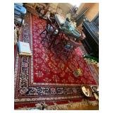 VTG PERSIAN STYLE AREA RUG, RED FIELD, FLORAL