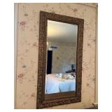 WALL MIRROR, GILT ORNATE FRAME, RECTANGULAR FORM.
