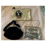 JOSEPH HORNE CO. TAPESTRY CLUTCH, VELVET POUCH,