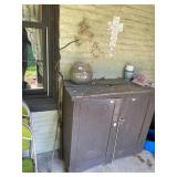 VTG WOOD CABINET, TWO DOORS, INTERIOR SHELVING,