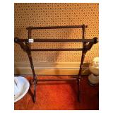 WOOD TOWEL RACK, FREESTANDING, TURNED POSTS, DARK