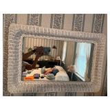 VTG WICKER FRAME WALL MIRROR, WHITE FINISH.