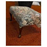 FOOTSTOOL, FLORAL TAPESTRY UPHOLSTERY, BRASS