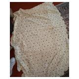 VTG CROCHETED TABLECLOTH, CREAM COTTON THREAD,