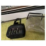 BLACK HANDBAG W/ EMBROIDERED FLORAL MOTIF AND