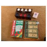 TRIPLEY POKER KEENO GAME, WOODEN CHIP RACK, BEE