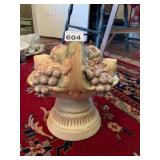 CERAMIC FRUIT BASKET WALL POCKET, CREAM GLAZE,
