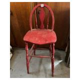 VTG WOOD SPINDLE BACK CHAIR, RED PAINTED FINISH,