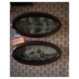 LANDSCAPE PRINTS, OVAL FORM, WOODEN FRAMES, RURAL