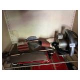 VINTAGE METAL POWER TOOL, ASSORTED SANDING BELTS,