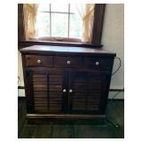 WOODEN STORAGE CABINET, SHUTTERED DOORS, THREE