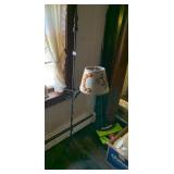 WROUGHT IRON FLOOR LAMP, TRIPOD BASE, FLORAL