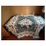 VTG WOVEN FLORAL THROW, FRINGED EDGES, HAND-KNIT