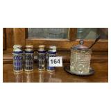 COBALT BLUE GLASS SHAKERS W/ SILVER-TONE FILIGREE