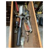 CLAW HAMMER, HAND SAW, PAINT BRUSH, DOOR KNOB,