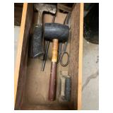 ASSORTED HAND TOOLS, INCLUDES HATCHET, RUBBER