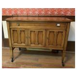 WOOD SERVING CART, BRASS GALLERY RAIL, LOWER