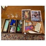 ASSORTED DECORATIVE ITEMS, CANDLES, ORNAMENTS,