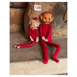 VTG ELF DOLLS, FABRIC BODIES, MOLDED FACES, RED