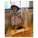 VTG PORCELAIN DOLLS, FLORAL DRESSES, W/