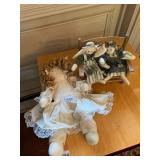 CLOTH DOLL, PAIR OF CLOTH RABBIT FIGURES, WOODEN