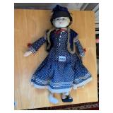 VINTAGE STYLE CLOTH DOLL, POLKA DOT DRESS, VELVET