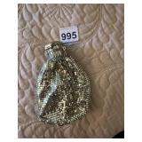 WHITING & DAVIS MESH POUCH, SILVER-TONE, EMBOSSED