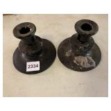 PR BLACK GLASS CANDLESTICKS, ROUND BASES.