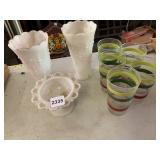 MILK GLASS HOBNAIL VASES, RETICULATED MILK GLASS