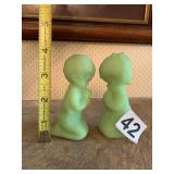 FENTON PRAYING CHILDREN FIGURINES, URANIUM GLASS,