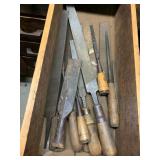 ASSORTED FILES AND CHISELS, WOOD HANDLES, DISSTON