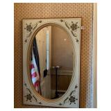 OVAL WALL MIRROR, WOOD FRAME, PAINTED FLORAL