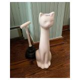 CERAMIC CAT TOILET BRUSH HOLDER, WHITE GLAZE,