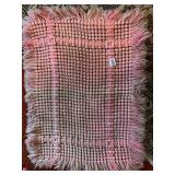 VTG PINK CHENILLE MAT W/ FRINGE, PATCHWORK QUILT