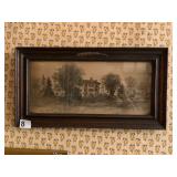 VINTAGE LANDSCAPE PRINT, MANOR HOUSE SCENE,