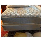 MATTRESS AND BOX SPRING SET, BLUE AND GOLD DAMASK