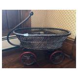 VTG WICKER DOLL CARRIAGE, PAINTED FINISH, METAL