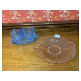 VTG DEPRESSION GLASS CREAMER AND SUGAR SET, BLUE,