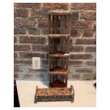 RUSTIC WOOD CORNER SHELF UNIT, STAINED FINISH,