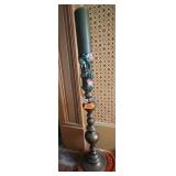 VTG BRASS FLOOR CANDLESTICK, ETCHED GEOMETRIC