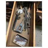 ASSORTED HAND TOOLS, WRENCHES, CHISELS, CLAMPS,