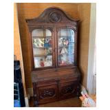 VTG WALNUT SECRETARY DESK, ARCHED TOP, GLASS DOOR