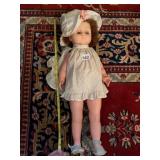 EMPIRE MADE VTG DOLL, COMPOSITION, FABRIC BONNET