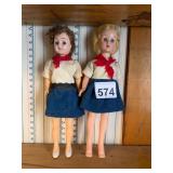 VTG PLASTIC DOLLS, MOLDED HAIR, PAINTED FEATURES,