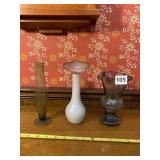 ASSORTED ART GLASS VASES, VARIOUS FORMS, SMOKY