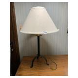 WROUGHT IRON TABLE LAMP, TRIPOD BASE, BLACK