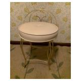 VANITY STOOL, GOLD-TONE METAL FRAME, ROUND WHITE
