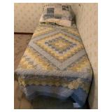 PATCHWORK QUILTS, YELLOW AND BLUE FLORAL PATTERN,