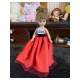 HORSMAN VTG DOLL, PLASTIC, RED DRESS, EARRINGS,