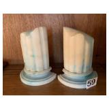PR ALABASTER COLUMN BOOKENDS, BLUE AND WHITE